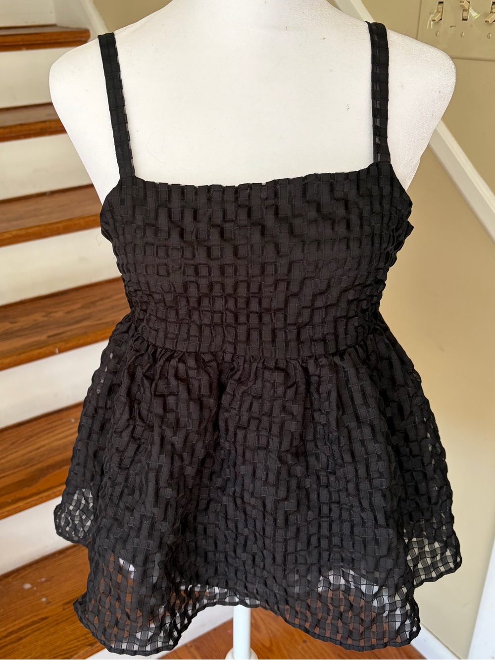 Zara Black Babydoll Top XS Corset Back Square Neck Cami Y2K Romantic Goth